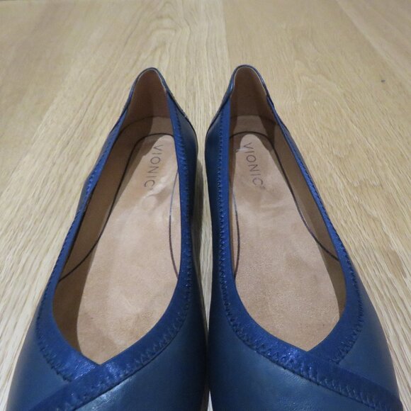 VIONIC Caroll Leather Comfort Slip On Ballet Flats Shoes in Navy - Size US 8 - Picture 6 of 12